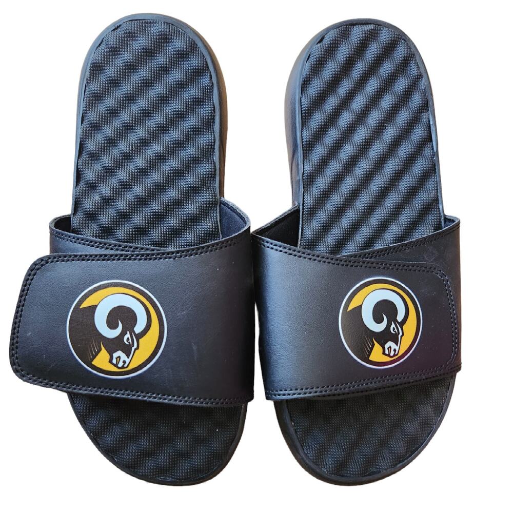 ISlide Black Slide On Adjustable Sandals Ram Unisex Size 9